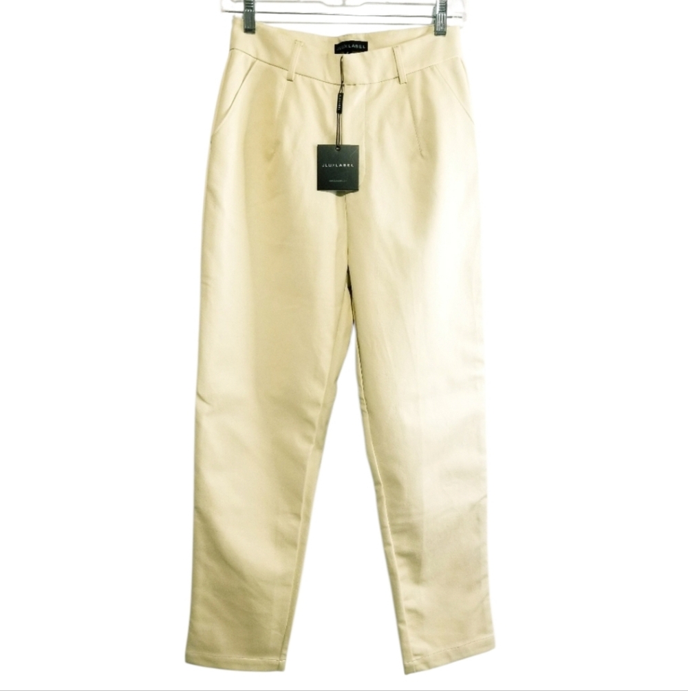 JLUXLABEL Cream High Rise Faux Leather Pants NWT